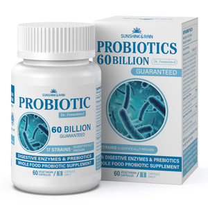 Probiotics for Women & Men, 60 Billions CFU, 17 Strains Plus Digestive Enzymes & Organic Prebiotics Supplement; Natural, Non-GMO, Vegetarian Friendly; Shelf Stable,60 Capsules